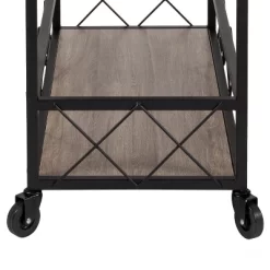 Merrick Lane Rolling Kitchen Serving And Bar Cart With Shelves And Wine Glass Holders In Distressed Light Oak Wood And Black Iron -Furniture Specialty Store GUEST 012aee5d 8d85 4a07 add9 605660f2fdd0 1
