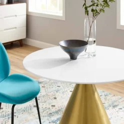 40" Tupelo Round Wood Dining Table Gold White - Modway -Furniture Specialty Store GUEST 015368b5 5c37 425e 9b3b a58ee700b34f