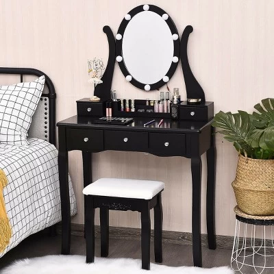 Costway Vanity Table Set W/10 Light Bulbs And Touch Switch Makeup Dressing Table 4 Costway Vanity Table Set W/10 Light Bulbs And Touch Switch Makeup Dressing Table - Image 2