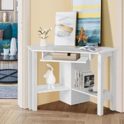 Costway Wooden Corner Desk With Drawer Computer PC Table Study Office Room White -Furniture Specialty Store GUEST 02a2f717 a061 4880 a586 f4d3a2090c2f