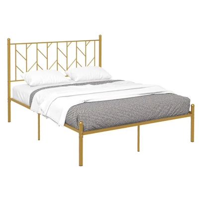 Costway Full/Queen/Twin Size Metal Platform Bed Frame Vintage Headboard Mattress Foundation Gold 9 Costway Full/Queen/Twin Size Metal Platform Bed Frame Vintage Headboard Mattress Foundation Gold - Image 7