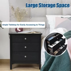 Costway Nightstand Beside End Side Table Accent Table Organizer W/3 Drawers Black -Furniture Specialty Store GUEST 03540052 be62 4d90 b3b0 59c1c325f84f