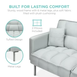 Best Choice Products Convertible Living Room Linen Fabric Tufted Split-Back Futon Sofa W/ 2 Pillows -Furniture Specialty Store GUEST 035df06b 1949 473c 80f6 2e8827bd1dcb