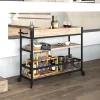 Flash Furniture Buckhead Distressed Light Oak Wood And Iron Kitchen Serving And Bar Cart With Wine Glass Holders