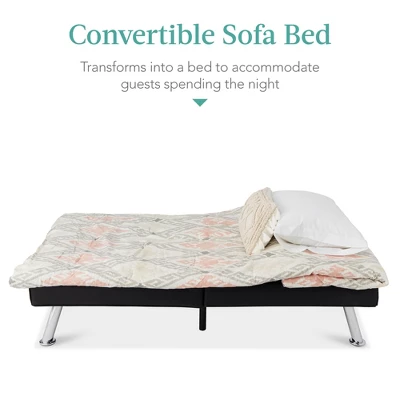 Best Choice Products Modern Faux Leather Convertible Futon Sofa W/ Removable Armrests, Metal Legs, 2 Cupholders 5 Best Choice Products Modern Faux Leather Convertible Futon Sofa W/ Removable Armrests, Metal Legs, 2 Cupholders - Image 3