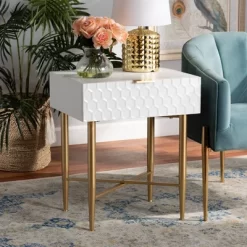 Marcin Wood And Metal 1 Drawer Nightstand White/Gold - Baxton Studio -Furniture Specialty Store GUEST 04e7a742 ff86 4181 82c8 95a522de5a09
