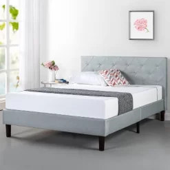 King Shalini Upholstered Platform Bed Frame Light Gray - Zinus
