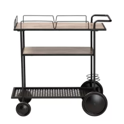 Huntley Wood And Metal Mobile Wine Cart Walnut Brown/Black - Baxton Studio