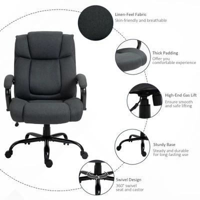 Vinsetto High Back Big And Tall Executive Office Chair 484lbs With Wide Seat Computer Desk Chair With Linen Fabric Swivel Wheels Charcoal Gray 6 Vinsetto High Back Big And Tall Executive Office Chair 484lbs With Wide Seat Computer Desk Chair With Linen Fabric Swivel Wheels Charcoal Gray - Image 4