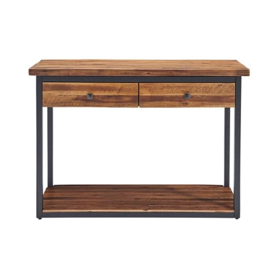 Claremont Rustic Wood Console Table With Two Drawers And Low Shelf Dark Brown - Alaterre Furniture 5 Claremont Rustic Wood Console Table With Two Drawers And Low Shelf Dark Brown - Alaterre Furniture - Image 3