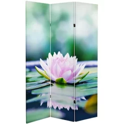 6" Double Sided Lotus Blossom Canvas Room Divider Green - Oriental Furniture