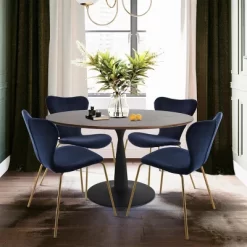 Harold+Flavia 5-Piece Walnut Foil Round Top Pedestal Dining Table Set With 4 Upholstered Chairs -The Pop Maison -Furniture Specialty Store GUEST 090b77f7 9db1 41b5 bc04 847ffa8c4bf9