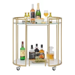 Pavillion 2 Tier Oval Bar Serving Cart Shelves With Glass Mirror Gold - Studio Designs -Furniture Specialty Store GUEST 09e11d68 c26c 46b9 9177 875990dac7f3