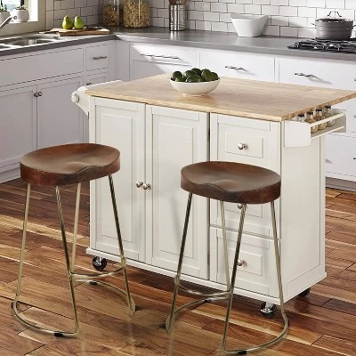 Farmhouse Counter Height Barstool With Wooden Saddle Seat And Tubular Frame - The Urban Port 8 Farmhouse Counter Height Barstool With Wooden Saddle Seat And Tubular Frame - The Urban Port - Image 6