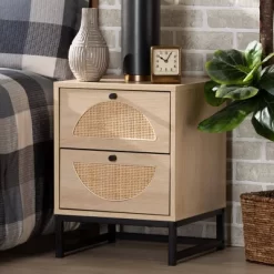 Ardon Bohemian Wood And Metal 1 Drawer Nightstand With Rattan Light Brown/Black - Baxton Studio -Furniture Specialty Store GUEST 0b6216ec 1c39 473a 9f0e 0ec91fc33f08