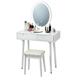 Costway Vanity Makeup Table Touch Screen 3 Lighting Modes Dressing Table Stool Set WhiteBlack Gray -Furniture Specialty Store GUEST 0b7f3a31 f090 4c12 bdd9 76b4f883d2d6