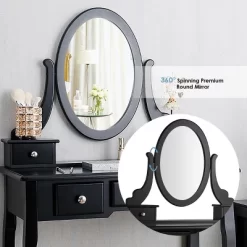 Tangkula Vanity Table Set W/ 360° Rotating Oval Mirror & Drawers Black/White -Furniture Specialty Store GUEST 0ce43fed 3624 4e0c bda3 65f8b2f0d640