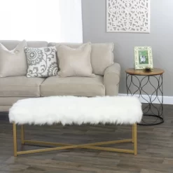 Faux Fur Rectangle Bench White - HomePop -Furniture Specialty Store GUEST 0e27be61 d8d5 4191 89fd 5940fb729437