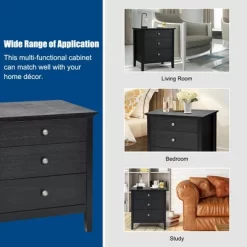 Costway Nightstand Beside End Side Table Accent Table Organizer W/3 Drawers Black -Furniture Specialty Store GUEST 0f2ab0ed 95da 495d 8550 6a37af483d23
