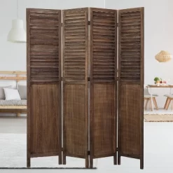 Rancho Shutter 4 Panel Room Divider With Folding Screen Room Partition Paulownia Wood Brown - Proman Products -Furniture Specialty Store GUEST 0f8c1c67 8738 41c1 902a 75872653bc7a