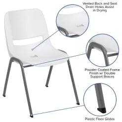 Emma And Oliver White Ergonomic Shell Student Stack Chair - Classroom Chair / Office Guest Chair -Furniture Specialty Store GUEST 103b14d7 e604 4745 9aaa 0a556d4392df