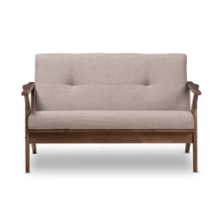 Bianca Mid-Modern Walnut Wood Fabric Tufted 2 Seater Loveseat Light Gray - Baxton Studio