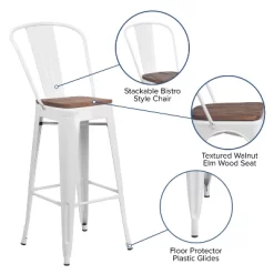 Emma And Oliver 30"H Metal Dining Barstool With Back And Square Wood Seat -Furniture Specialty Store GUEST 10c35858 4365 44c2 a0b6 829cead99b0e