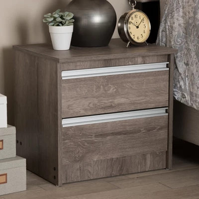 Gallia Modern And Contemporary Oak Finished 2 Drawer Nightstand Brown - Baxton Studio 8 Gallia Modern And Contemporary Oak Finished 2 Drawer Nightstand Brown - Baxton Studio - Image 6