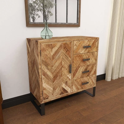 Contemporary Zigzag Pattern Mango Wood Cabinet Brown - Olivia & May 8 Contemporary Zigzag Pattern Mango Wood Cabinet Brown - Olivia & May - Image 6
