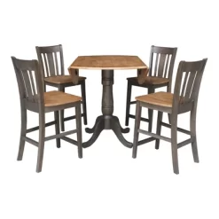 5pc 42" Round Dual Drop Leaf Counter Height Dining Table With 4 Splat Back Stools Hickory/Washed Coal - International Concepts -Furniture Specialty Store GUEST 12d459cf cdce 405b 8940 f1305566f35c