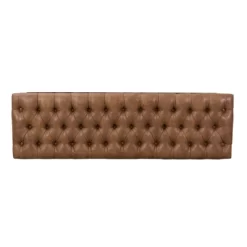52.25" Draper Large Decorative Bench With Button Tufting Light Brown Faux Leather - HomePop -Furniture Specialty Store GUEST 132ef75c 593e 4b1a a0bf e8b01fb9548f