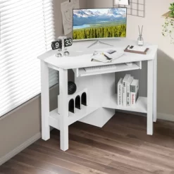 Costway Wooden Corner Desk With Drawer Computer PC Table Study Office Room White -Furniture Specialty Store GUEST 13f0c440 999e 44ee b647 ebeb83ffb446