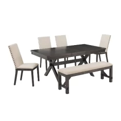 6pc Hayden Extendable Dining Set With Bench And 4 Upholstered Chairs Slate - Crosley -Furniture Specialty Store GUEST 14024daa 932e 4799 bb2c edc52f3f1e6a