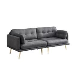 3-Seater Cotton And Linen Upholstered Sofa With Gold Metal Legs - ModernLuxe -Furniture Specialty Store GUEST 14883346 6f89 4871 b1f3 52b8346f0beb