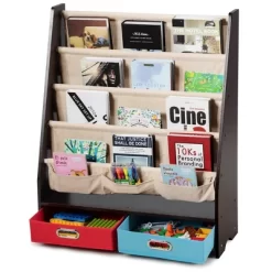 Costway Kids Book Rack Toys Organizer With 4 Sling Bookshelf & 2 Boxes EspressoBeige -Furniture Specialty Store GUEST 15e2b1cf 9631 4585 b31f 652d32a69f81