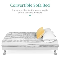 Best Choice Products Modern Faux Leather Convertible Futon Sofa W/ Removable Armrests, Metal Legs, 2 Cupholders - White -Furniture Specialty Store GUEST 15efb93a ed10 4d1c a1d5 21f062b937e2