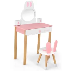 Costway Kids Vanity Set Rabbit Makeup Dressing Table Chair Set W/ Mirror Drawer WhitePink -Furniture Specialty Store GUEST 17788a15 840b 40ec 95bd 082f54c99e8e