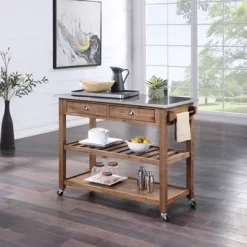 Sonoma Kitchen Cart With Stainless Steel Top Wire Brush Barnwood Brown - Boraam -Furniture Specialty Store GUEST 17bde2c2 1079 4466 84bc f27d4e4b90a0