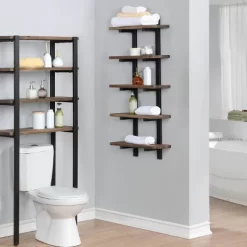 Pomona Metal And Solid Wood Bath Wall Shelf Natural - Alaterre Furniture