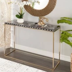 Eclectic Wood Console Table Gold - Olivia & May
