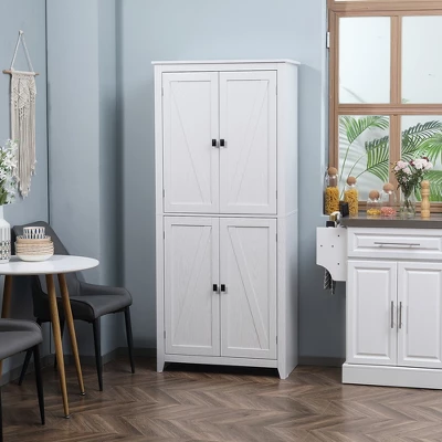 HOMCOM 72" Freestanding 4-Door Kitchen Pantry, Storage Cabinet Organizer With 4-Tiers, And Adjustable Shelves, White 3 HOMCOM 72" Freestanding 4-Door Kitchen Pantry, Storage Cabinet Organizer With 4-Tiers, And Adjustable Shelves, White