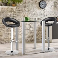 Tangkula Set Of 4 PU Leather Bar Stools Adjustable Kitchen Counter Chairs Black