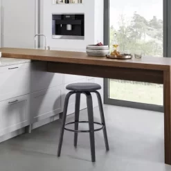 26" Harbor Backless Swivel Faux Leather Wood Counter Height Barstool Gray/Black - Armen Living -Furniture Specialty Store GUEST 1a96c10b beaf 4d0d 83a1 676bd956fd43