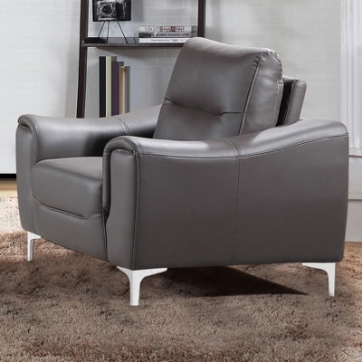Rachel Leather And Fabric Upholstered Arm Chair Gray - AC Pacific 3 Rachel Leather And Fabric Upholstered Arm Chair Gray - AC Pacific