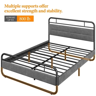 Yaheetech Metal Platform Bed Frame With Velvet Upholstered Headboard 8 Yaheetech Metal Platform Bed Frame With Velvet Upholstered Headboard - Image 6