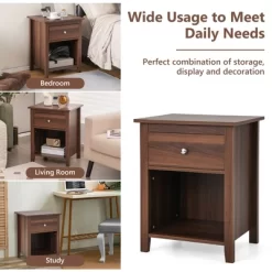 Costway Nightstand Bedside Table With Drawer & Open Shelf For Living Room Bedroom Walnut/Brown -Furniture Specialty Store GUEST 1c69328a b28e 4e89 8d39 b68614139ef0