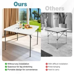 Tangkula Folding Camping Table Portable Picnic Table With All-Weather HDPE Tabletop Metal Frame & Carry Straps White/Gray -Furniture Specialty Store GUEST 1d90e61f 3667 4bdf 83bf 43b61ceec3e5