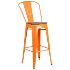 Emma And Oliver 30"H Metal Dining Barstool With Back And Square Wood Seat -Furniture Specialty Store GUEST 1d9ac070 9a13 47b6 bfd2 c0204f3c0986