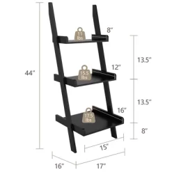 Costway 3 Tier Leaning Rack Wall Ladder Book Shelf Bookcase Storage Display Multipurpose