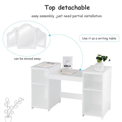 Costway Vanity Table Set Makeup Dressing Kids Girls Study Table Tri Folding Mirror WhitePink 8 Costway Vanity Table Set Makeup Dressing Kids Girls Study Table Tri Folding Mirror WhitePink - Image 6